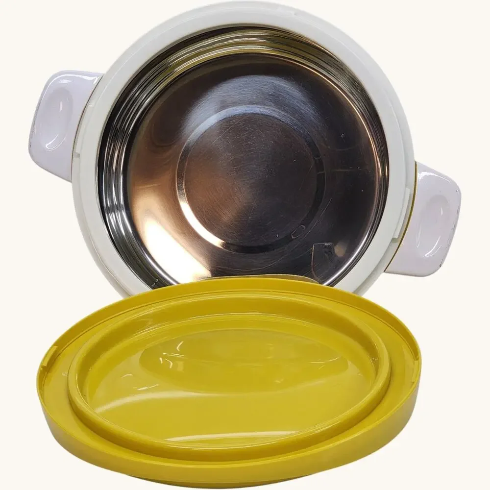 Cello Vintage Thermal Food Storage Transport Bowl Container Set Yellow w/ Lid
